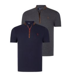 Снимка на DUAL SET T8571 DEWBERRY ZIPPERED MENS T-SHIRT-ANTHRACITE-LACQUER BLUE