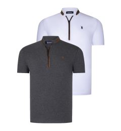 Снимка на DUAL SET T8571 DEWBERRY ZIPPERED MENS T-SHIRT-ANTHRACITE-WHITE
