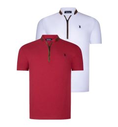 Снимка на DUAL SET T8571 DEWBERRY ZIPPERED MENS T-SHIRT-WHITE-BURGUNDY