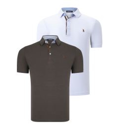 Снимка на DUAL SET T8582 DEWBERRY MENS T-SHIRT-WHITE-KHAKI