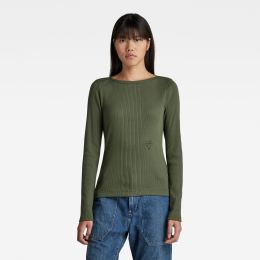 Снимка на G-STAR T-shirt - Slim rib boatneck l\s wmn green