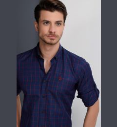 Снимка на G958 DEWBERRY MEN'S SHIRT-BURGUNDY-NAVY BLUE