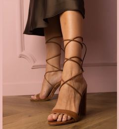 Снимка на Gemre Aceline Brown Lace-Up Block Heel Sandals