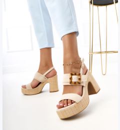 Снимка на Gemre Beige block heel sandals decorated with a buckle Elevira