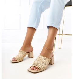 Снимка на Gemre Beige block heel sandals with woven straps Gamboa