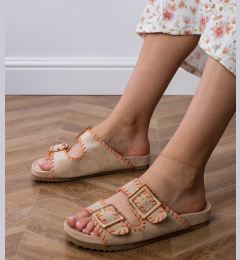 Снимка на Gemre Beige slides with buckles and embroidery on straps Kim