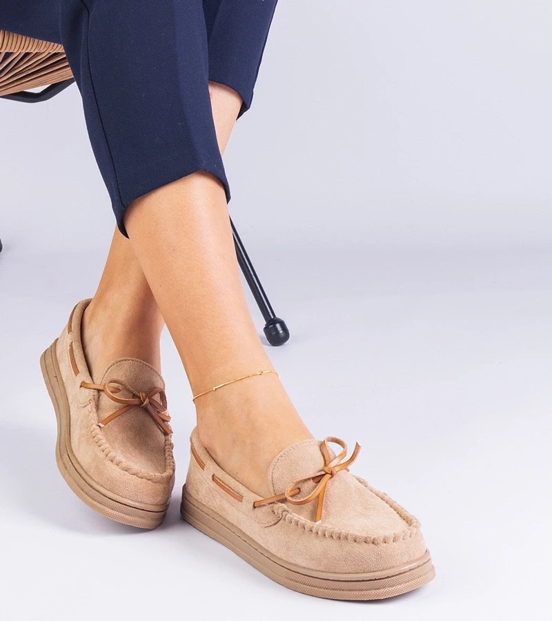 Снимка на Gemre Beige Women's Eco-Suede Loafers with Bow Sarina