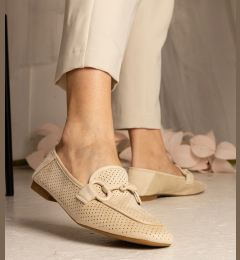 Снимка на Gemre Beige Women's Perforated Loafers with Ornament Mensory