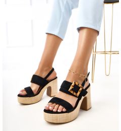 Снимка на Gemre Black block heel sandals with a buckle Elevira