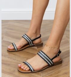 Снимка на Gemre Black flat sandals with braid and rhinestones Sevina