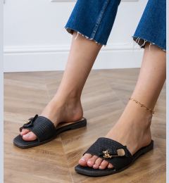 Снимка на Gemre Black flat sandals with gold ornament Merelis