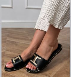 Снимка на Gemre Black flip-flops with a gold decoration on the strap Verona