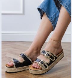 Снимка на Gemre Black glitter espadrille sandals with buckles Induri