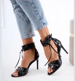 Снимка на Gemre Black high-heeled sandals with Trinnis ornaments
