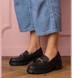 Снимка на Gemre Black low-heeled shoes with a gold ornament Marela