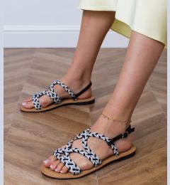 Снимка на Gemre Black sandals with a braided design on a flat sole Savir