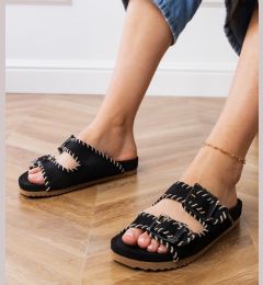Снимка на Gemre Black slides with buckles and embroidery on straps Kim