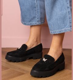 Снимка на Gemre Black women's moccasins with a zirconia butterfly Mokka