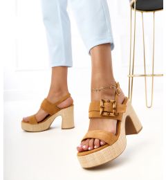 Снимка на Gemre Brown block heel sandals adorned with a buckle Elevira