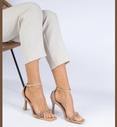 Снимка на Gemre Golden elegant high-heeled sandals decorated with rhinestones Tarlina