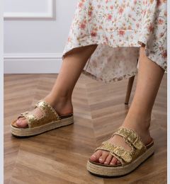 Снимка на Gemre Golden Glitter Espadrille Sandals with Buckles Induri