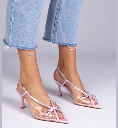Снимка на Gemre Pink transparent high-heeled sandals with rhinestones Kloksi