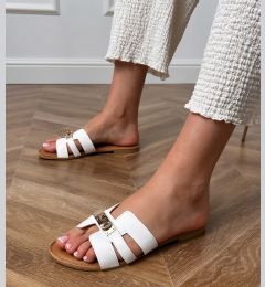Снимка на Gemre White flip-flops with cutouts on the strap and gold decoration Klejsi