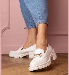 Снимка на Gemre White low block heel shoes with gold decoration Marela