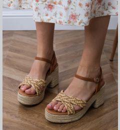 Снимка на Gemre Woven block heel brown sandals Marfi