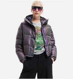 Снимка на Grey Ladies Quilted Jacket with Metallic Reflections Desigual Re - Women