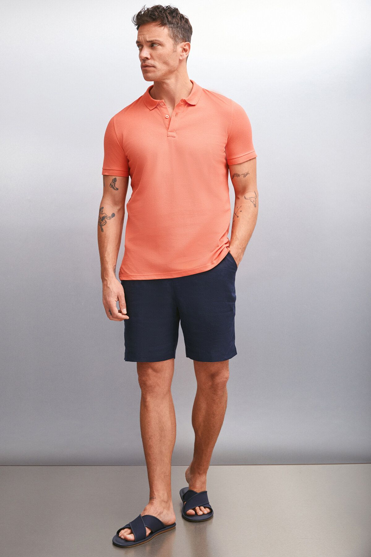 Снимка на GRIMELANGE MARTEN Men's 100% Cotton Short Sleeve Regular Fit Pomegranate Blossom Polo Neck T-shir
