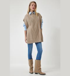 Снимка на Happiness İstanbul Beige Tie Detailed Oversize Knitwear Sweater