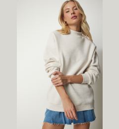 Снимка на Happiness İstanbul Women's Beige High Neck Basic Raised Sweatshirt