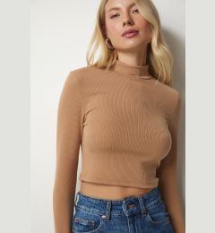 Снимка на Happiness İstanbul Women's Biscuit High Neck Ribbed Camisole Crop Blouse