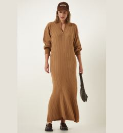 Снимка на Happiness İstanbul Women's Biscuit Zipper Collar Ribbed Long Knitwear Dress