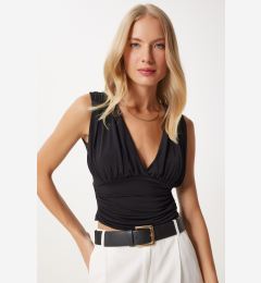 Снимка на Happiness İstanbul Women's Black Deep V Neck Crop Sandy Knitted Blouse