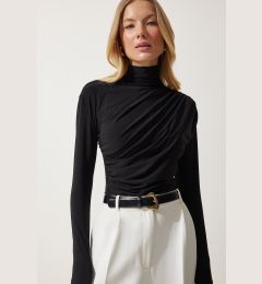 Снимка на Happiness İstanbul Women's Black Gathered Detailed High Neck Sandy Blouse