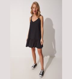 Снимка на Happiness İstanbul Women's Black Tied Straps Summer Knitted Dress