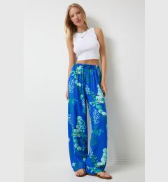 Снимка на Happiness İstanbul Women's Blue Aqua Green Patterned Loose Viscose Palazzo Trousers