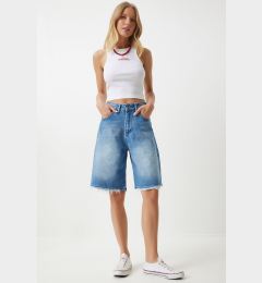 Снимка на Happiness İstanbul Women's Blue Baggy Denim Bermuda Shorts