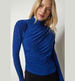 Снимка на Happiness İstanbul Women's Blue Gathered Detailed High Neck Sandy Blouse