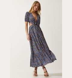 Снимка на Happiness İstanbul Women's Blue Orange Patterned Window Detail Buckled Knitted Dress