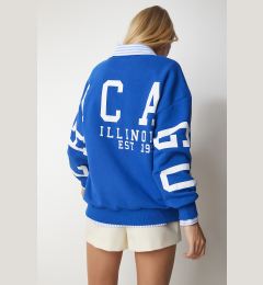 Снимка на Happiness İstanbul Women's Blue Printed Oversize Sweatshirt