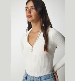 Снимка на Happiness İstanbul Women's Bone Zipper High Neck Ribbed Knitwear Blouse