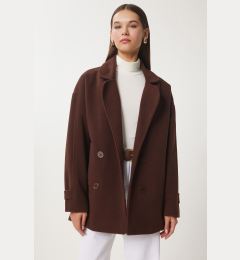 Снимка на Happiness İstanbul Women's Brown Double Breasted Lapel Stamp Coat
