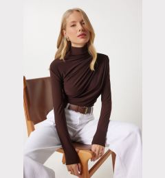 Снимка на Happiness İstanbul Women's Brown Gathered Detailed High Neck Sandy Blouse