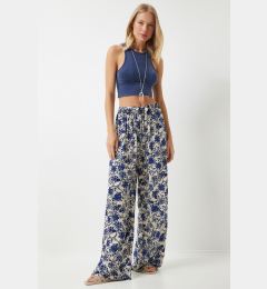 Снимка на Happiness İstanbul Women's Cream Blue Patterned Flowy Viscose Palazzo Trousers