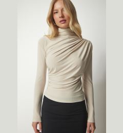 Снимка на Happiness İstanbul Women's Cream Gathered Detailed High Neck Sandy Blouse