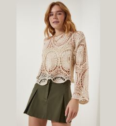 Снимка на Happiness İstanbul Women's Cream Lace Knit Seasonal Knitwear Blouse