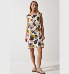 Снимка на Happiness İstanbul Women's Cream Oil Green Patterned Linen Viscose Mini Dress